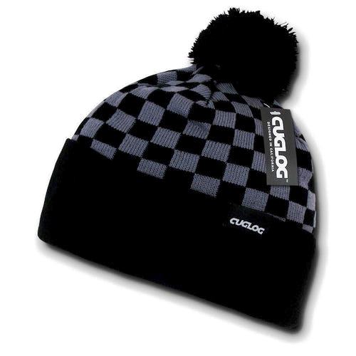 Wide Cuff, Knit Checker Beanie