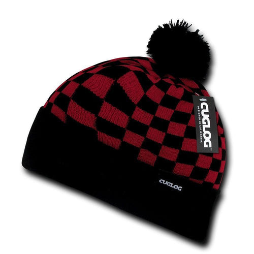 Wide Cuff, Knit Checker Beanie