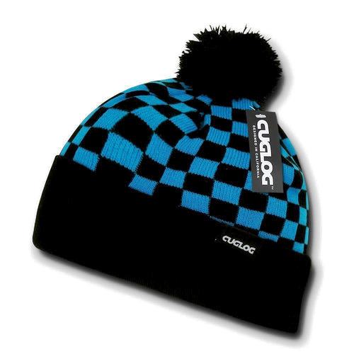 Wide Cuff, Knit Checker Beanie